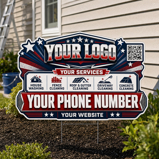 YPWP005 - Distressed Flag Wave - Patriot Yard Sign for Pressure Washing | Custom Corrugated Sign with H-Stake