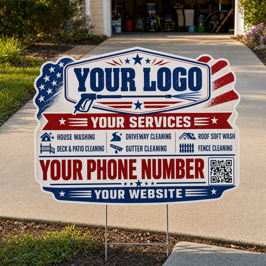 YPWP006 - Vintage Cream Flag - Patriot Yard Sign for Pressure Washing | Custom Corrugated Sign with H-Stake