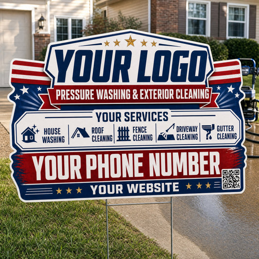YPWP007 - Starburst Pro Flag - Patriot Yard Sign for Pressure Washing | Custom Corrugated Sign with H-Stake