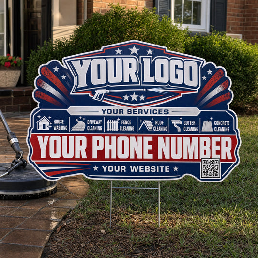 YPWP008 - White Ray Stars - Patriot Yard Sign for Pressure Washing | Custom Corrugated Sign with H-Stake