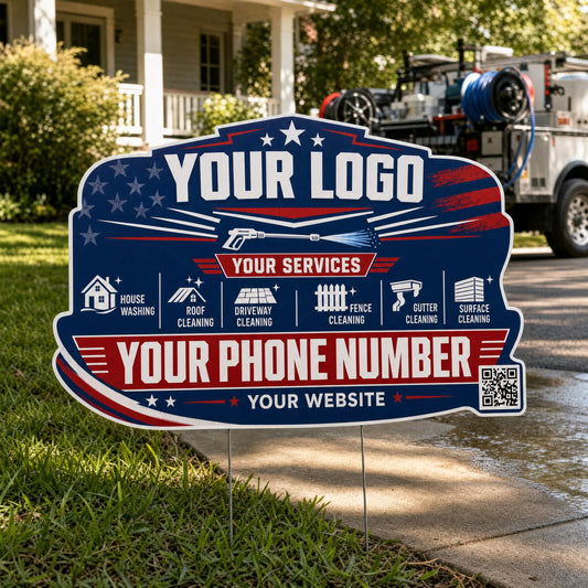 YPWP009 - Red Banner Rays - Patriot Yard Sign for Pressure Washing | Custom Corrugated Sign with H-Stake