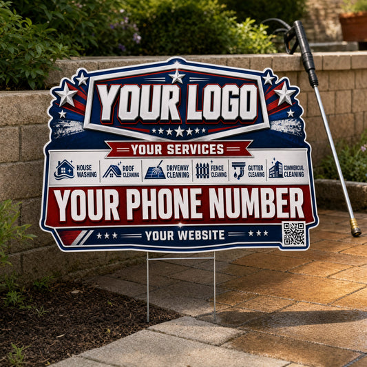 YPWP010 - Flag Stripe Edge - Patriot Yard Sign for Pressure Washing | Custom Corrugated Sign with H-Stake