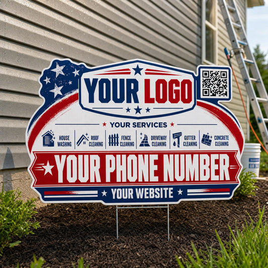 YPWP011 - Bright Ray Flag - Patriot Yard Sign for Pressure Washing | Custom Corrugated Sign with H-Stake