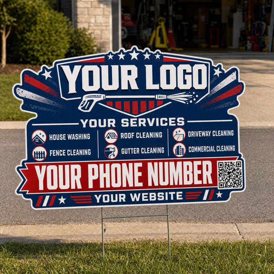 YPWP012 - Gold Star Rays - Patriot Yard Sign for Pressure Washing | Custom Corrugated Sign with H-Stake
