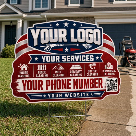 YPWP013 - Bold Red Stripes - Patriot Yard Sign for Pressure Washing | Custom Corrugated Sign with H-Stake