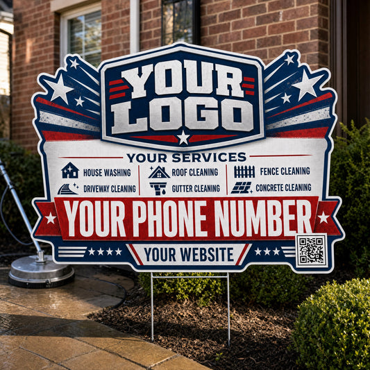YPWP014 - Navy Chrome Flag - Patriot Yard Sign for Pressure Washing | Custom Corrugated Sign with H-Stake