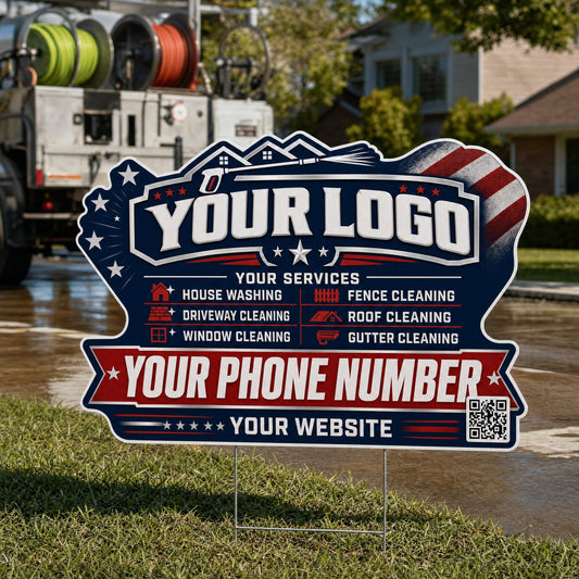 YPWP015 - Flag House Stripes - Patriot Yard Sign for Pressure Washing | Custom Corrugated Sign with H-Stake