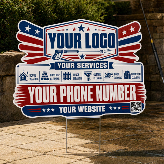YPWP016 - Rustic Ray Flag - Patriot Yard Sign for Pressure Washing | Custom Corrugated Sign with H-Stake