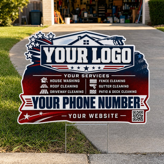 YPWP018 - White House Stars - Patriot Yard Sign for Pressure Washing | Custom Corrugated Sign with H-Stake