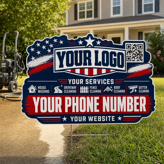 YPWP019 - Flag Wave Pro - Patriot Yard Sign for Pressure Washing | Custom Corrugated Sign with H-Stake