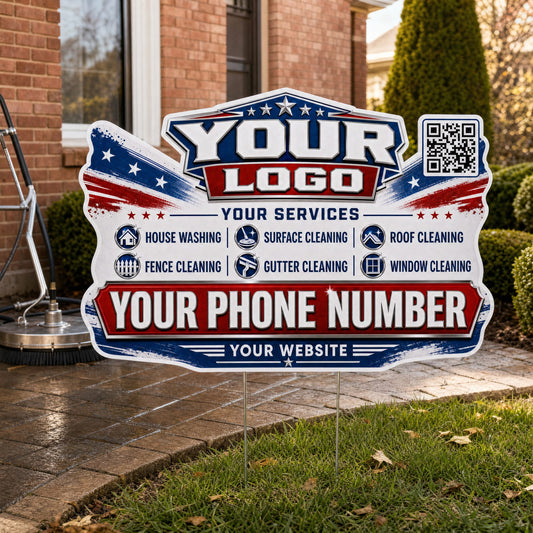 YPWP020 - Cream Stripe Flag - Patriot Yard Sign for Pressure Washing | Custom Corrugated Sign with H-Stake