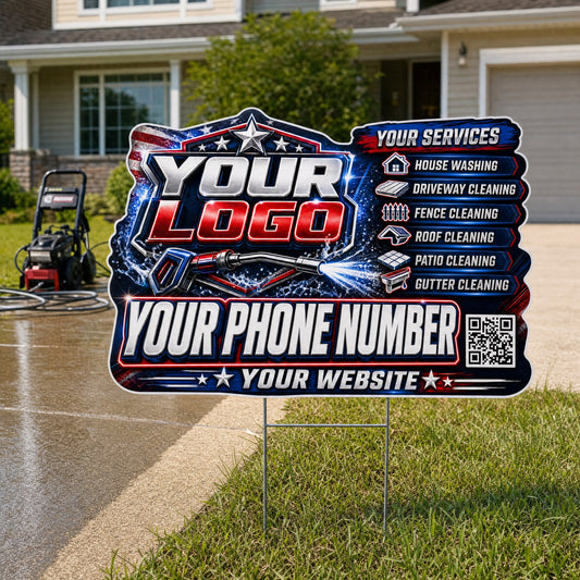 YPWP021 - Chrome Red Flag - Patriot Yard Sign for Pressure Washing | Custom Corrugated Sign with H-Stake