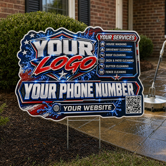 YPWP022 - Red Chrome Star - Patriot Yard Sign for Pressure Washing | Custom Corrugated Sign with H-Stake