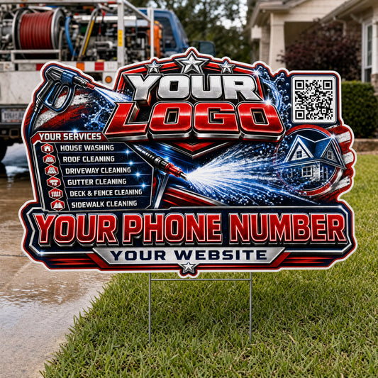 YPWP023 - Chrome Wand Flag - Patriot Yard Sign for Pressure Washing | Custom Corrugated Sign with H-Stake