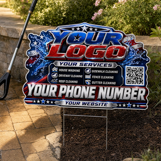 YPWP024 - Blue Chrome Flag - Patriot Yard Sign for Pressure Washing | Custom Corrugated Sign with H-Stake