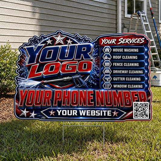 YPWP025 - Silver Star Flag - Patriot Yard Sign for Pressure Washing | Custom Corrugated Sign with H-Stake
