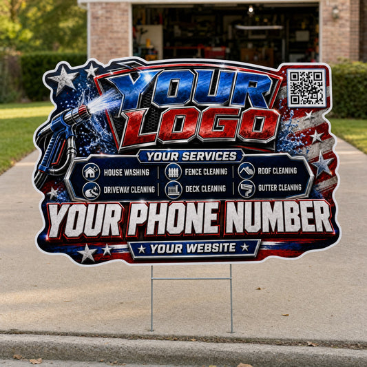 YPWP026 - Steel Blue Star - Patriot Yard Sign for Pressure Washing | Custom Corrugated Sign with H-Stake