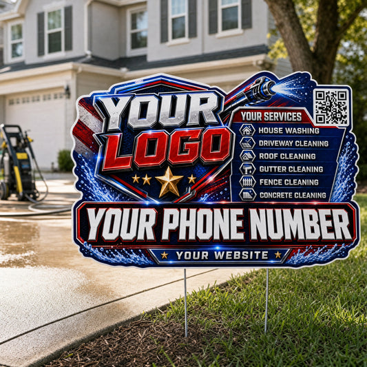 YPWP027 - Gold Star Chrome - Patriot Yard Sign for Pressure Washing | Custom Corrugated Sign with H-Stake