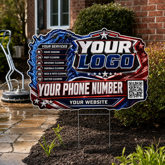 YPWP028 - Chrome Flag Blast - Patriot Yard Sign for Pressure Washing | Custom Corrugated Sign with H-Stake