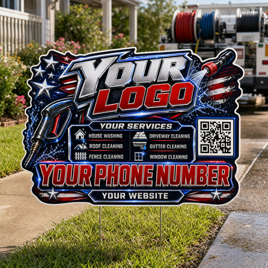 YPWP029 - Red Blast Flag - Patriot Yard Sign for Pressure Washing | Custom Corrugated Sign with H-Stake