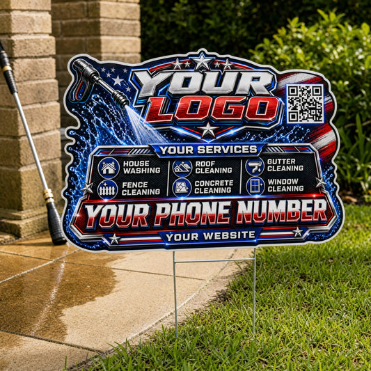 YPWP030 - Blue Wand Blast - Patriot Yard Sign for Pressure Washing | Custom Corrugated Sign with H-Stake