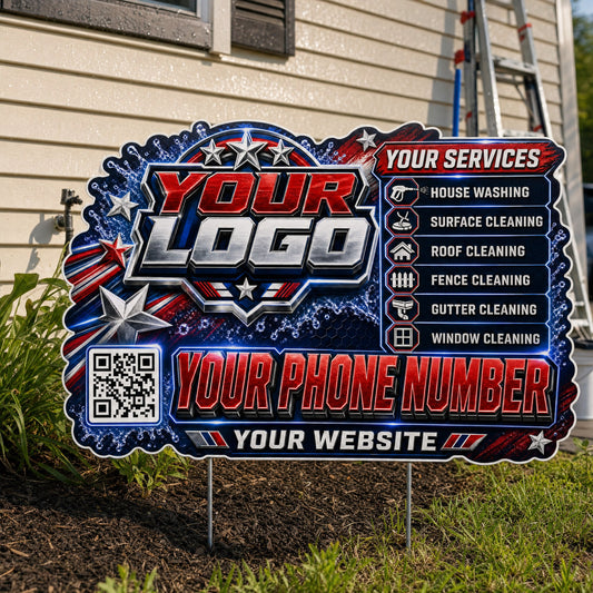 YPWP031 - Crimson Chrome Flag - Patriot Yard Sign for Pressure Washing | Custom Corrugated Sign with H-Stake