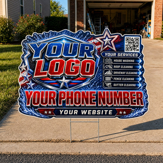 YPWP032 - Blue Star Blast - Patriot Yard Sign for Pressure Washing | Custom Corrugated Sign with H-Stake