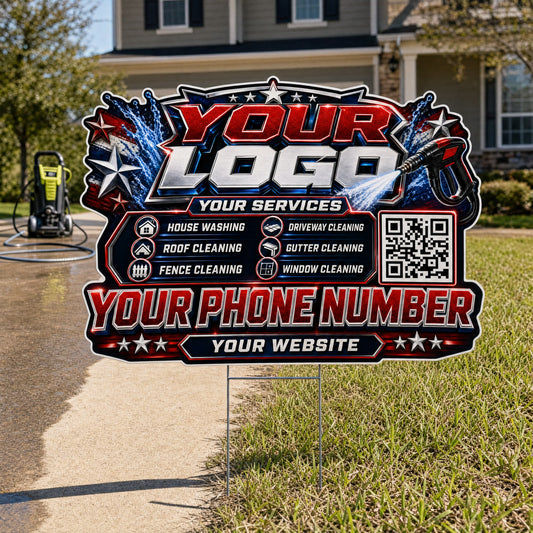 YPWP033 - Red Star Wand - Patriot Yard Sign for Pressure Washing | Custom Corrugated Sign with H-Stake