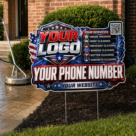 YPWP034 - Bold Red Blast - Patriot Yard Sign for Pressure Washing | Custom Corrugated Sign with H-Stake