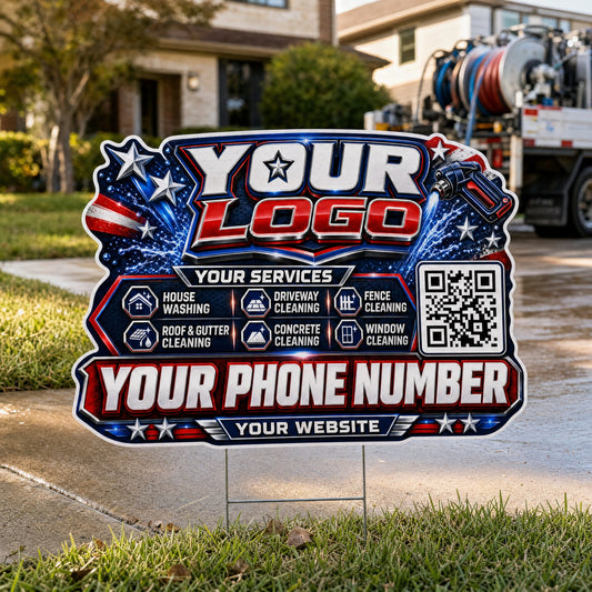 YPWP035 - Silver Flag Star - Patriot Yard Sign for Pressure Washing | Custom Corrugated Sign with H-Stake