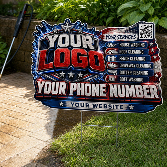 YPWP036 - Red Stripe Blast - Patriot Yard Sign for Pressure Washing | Custom Corrugated Sign with H-Stake