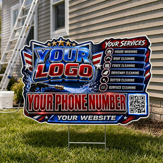 YPWP037 - Gold Blue Blast - Patriot Yard Sign for Pressure Washing | Custom Corrugated Sign with H-Stake
