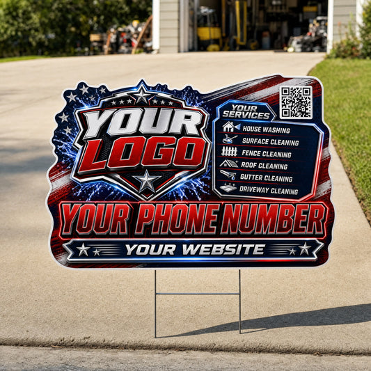 YPWP038 - Chrome Wave Flag - Patriot Yard Sign for Pressure Washing | Custom Corrugated Sign with H-Stake
