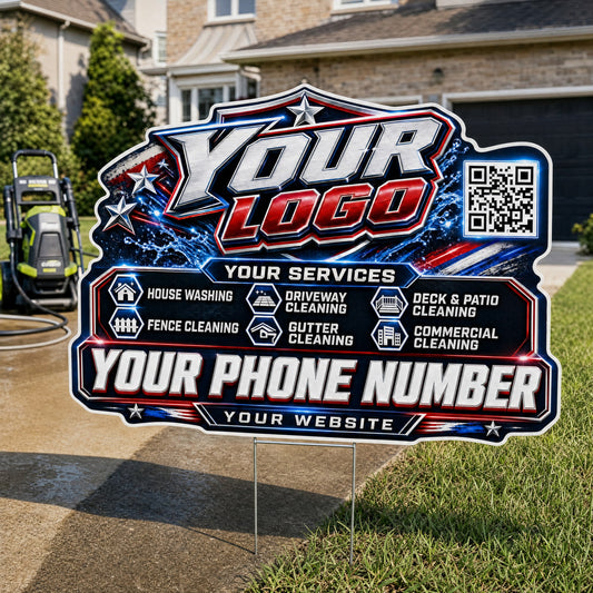 YPWP039 - Steel Flag Blast - Patriot Yard Sign for Pressure Washing | Custom Corrugated Sign with H-Stake
