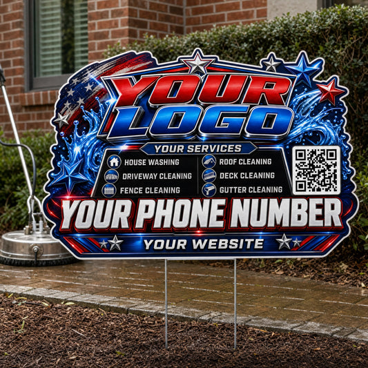 YPWP040 - Red Blue Star - Patriot Yard Sign for Pressure Washing | Custom Corrugated Sign with H-Stake
