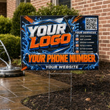 YPWS002 - Orange Blast Blue - Splash Yard Sign for Pressure Washing | Custom Corrugated Sign with H-Stake