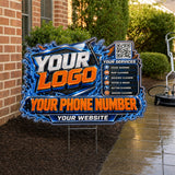 YPWS002 - Orange Blast Blue - Splash Yard Sign for Pressure Washing | Custom Corrugated Sign with H-Stake