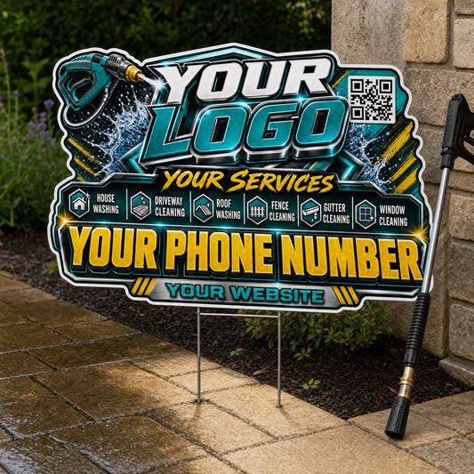 YPWS004 - Teal Gold Splash - Splash Yard Sign for Pressure Washing | Custom Corrugated Sign with H-Stake