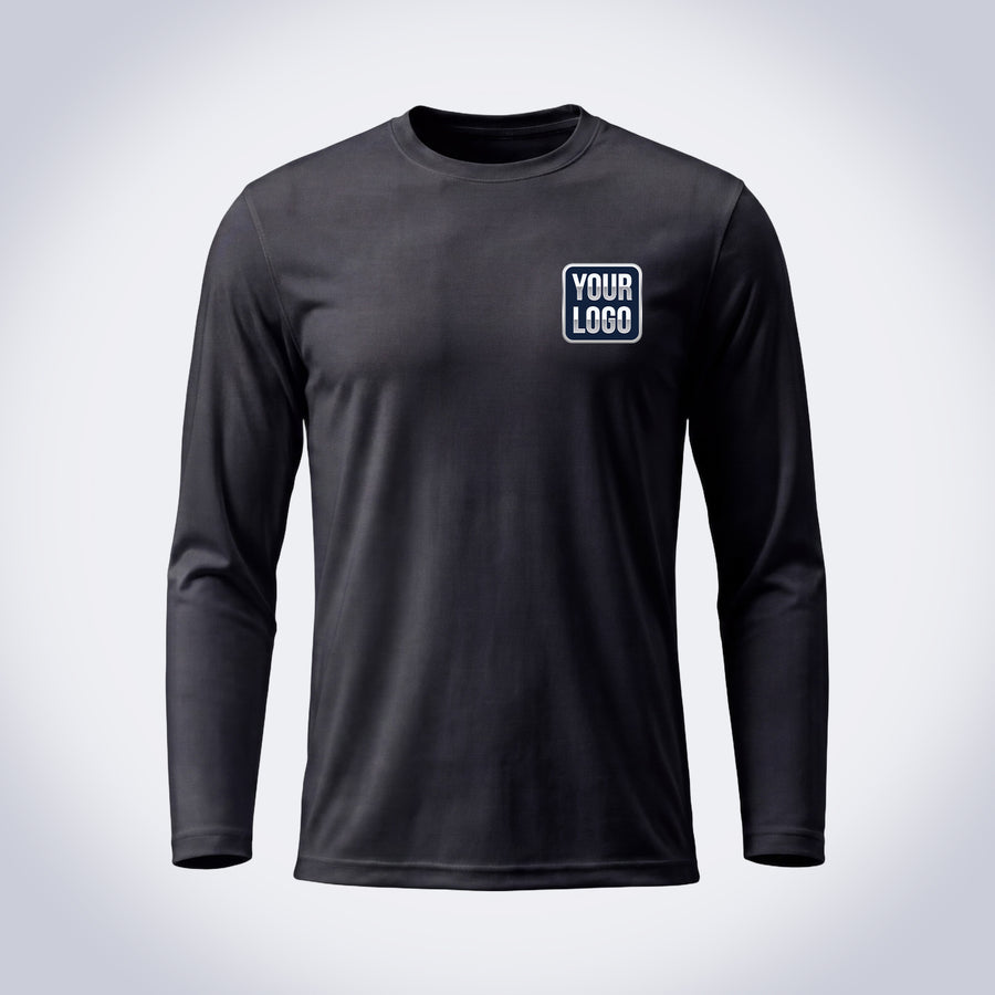 Black solid color work shirt – front, full-body sublimation print