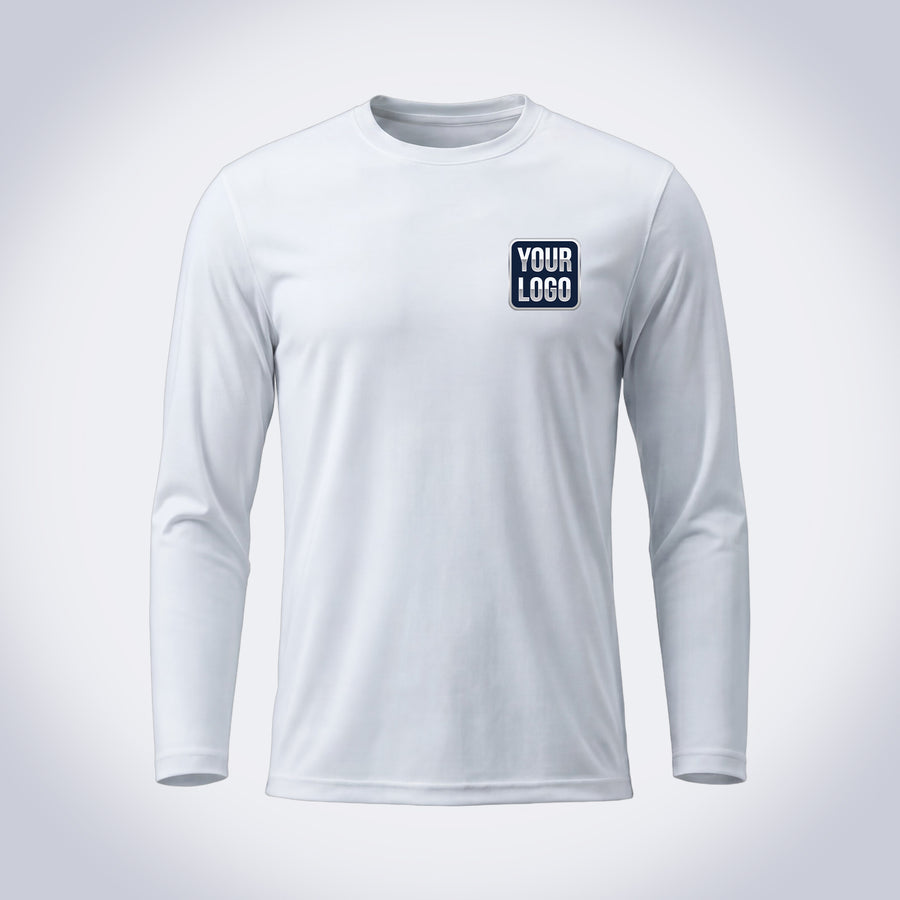 White solid color work shirt – front, full-body sublimation print