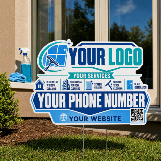 YWCC003 - Teal Window Row - Classic Yard Sign for Window Cleaning | Custom Corrugated Sign with H-Stake