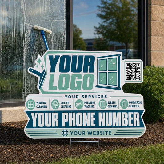 YWCC005 - Teal Green Panes - Classic Yard Sign for Window Cleaning | Custom Corrugated Sign with H-Stake