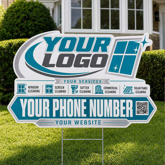YWCC006 - Silver Swoosh Panes - Classic Yard Sign for Window Cleaning | Custom Corrugated Sign with H-Stake