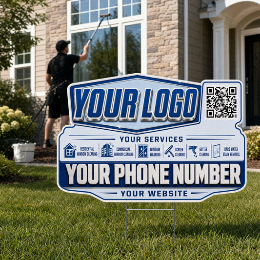 YWCC007 - Navy Chrome Panes - Classic Yard Sign for Window Cleaning | Custom Corrugated Sign with H-Stake