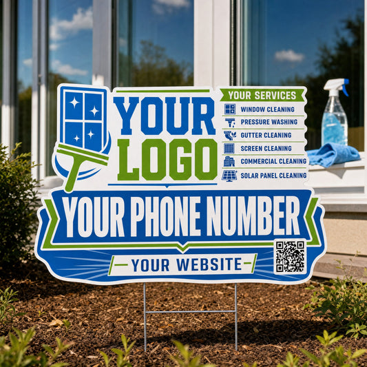 YWCC009 - Green Pane Squeegee - Classic Yard Sign for Window Cleaning | Custom Corrugated Sign with H-Stake