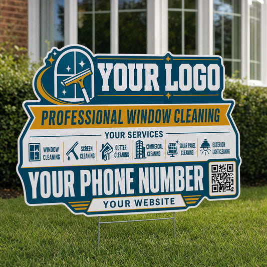 YWCC012 - Teal Gold Panes - Classic Yard Sign for Window Cleaning | Custom Corrugated Sign with H-Stake