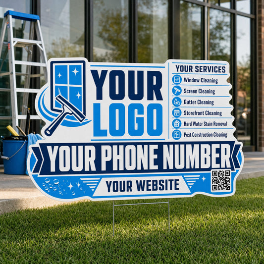 YWCC014 - Bold Blue Panes - Classic Yard Sign for Window Cleaning | Custom Corrugated Sign with H-Stake