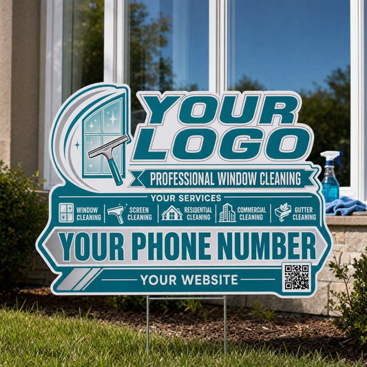 YWCC015 - Teal Streak Panes - Classic Yard Sign for Window Cleaning | Custom Corrugated Sign with H-Stake