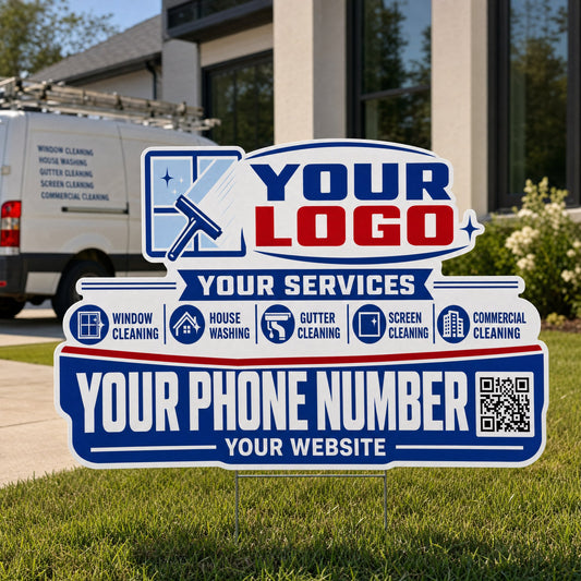 YWCC016 - Red Blue Panes - Classic Yard Sign for Window Cleaning | Custom Corrugated Sign with H-Stake