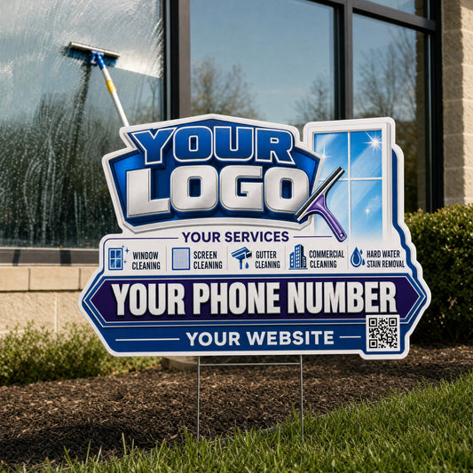 YWCC017 - Sunlit Pane Wash - Classic Yard Sign for Window Cleaning | Custom Corrugated Sign with H-Stake